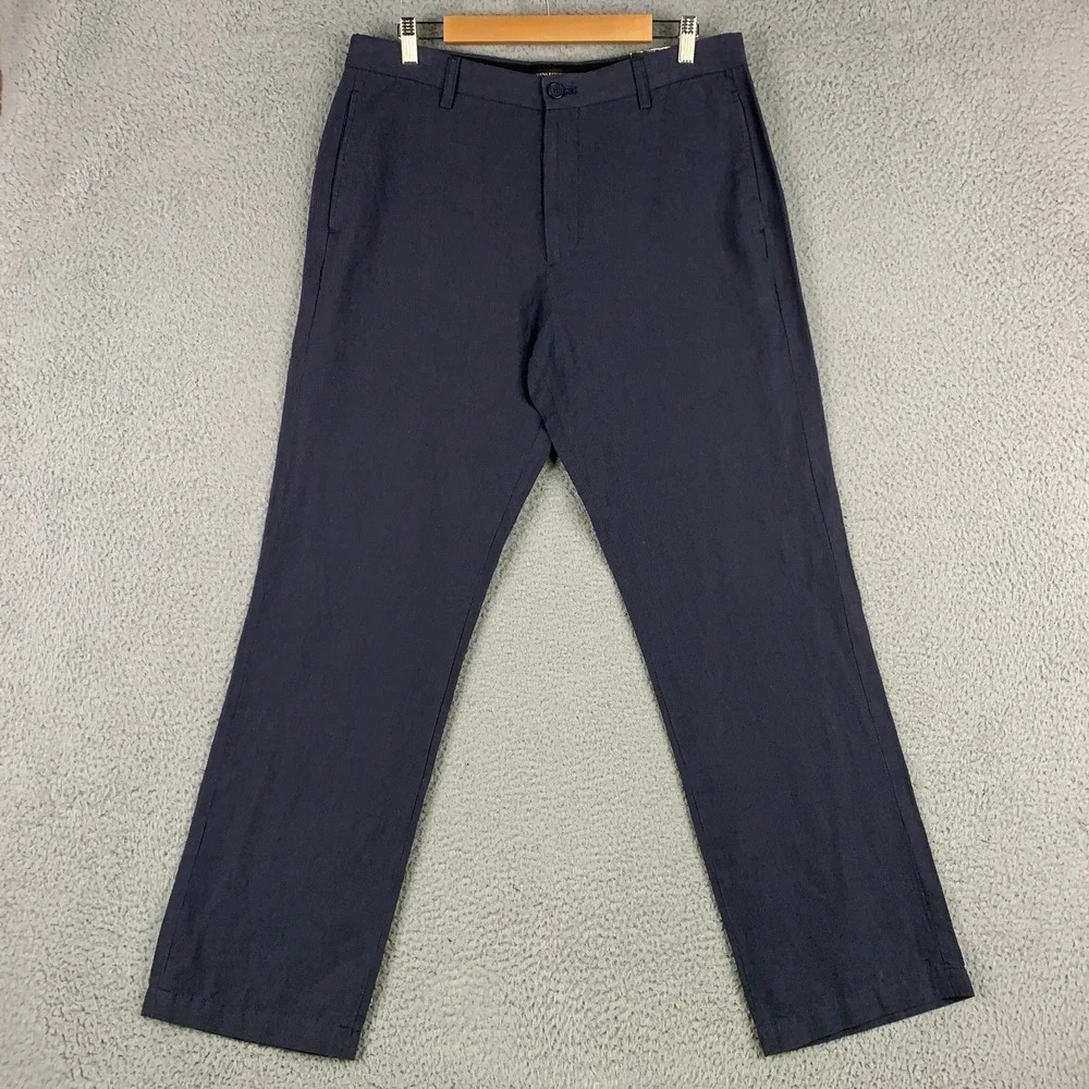 Banana Republic Gavin Pants Mens 34x32 Navy Stripe Straight Linen Blend NWT $59